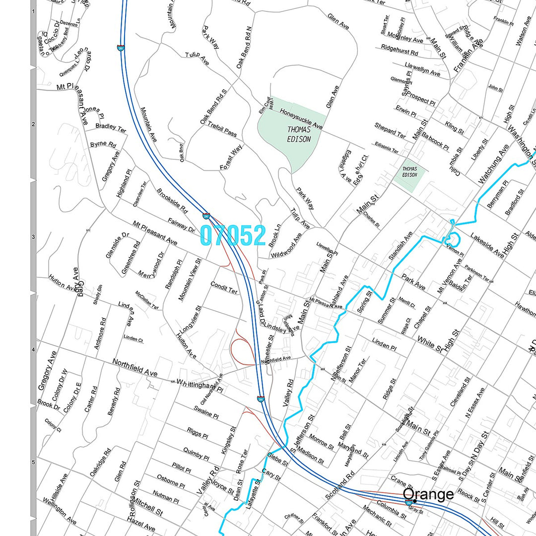 Premium Style Wall Map of East Orange, NJ