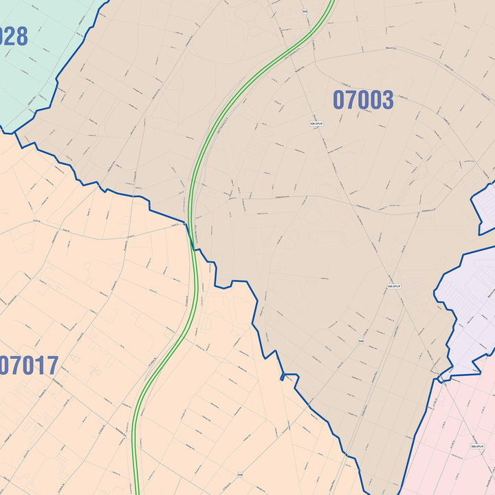 Color Cast Zip Code Style Wall Map of East Orange, NJ