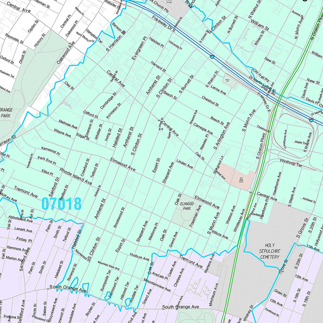Premium Style Wall Map of East Orange, NJ