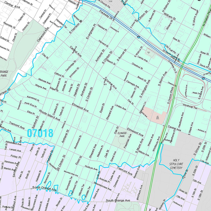 Premium Style Wall Map of East Orange, NJ