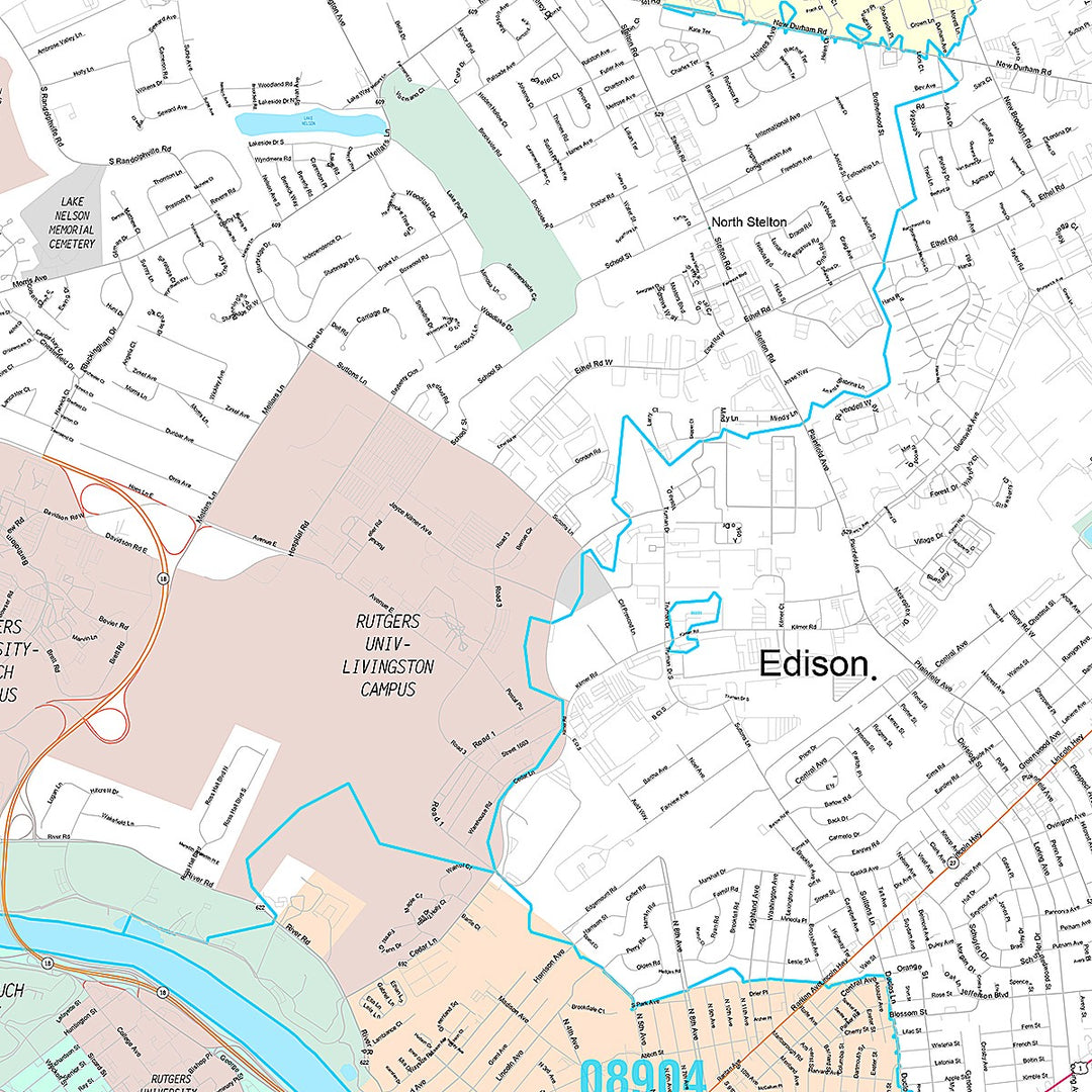 Premium Style Wall Map of Edison, NJ