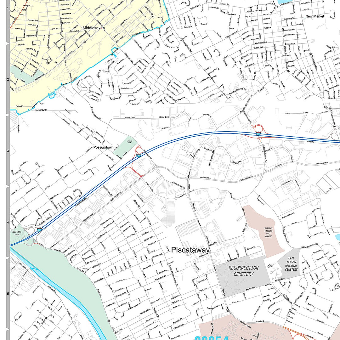 Premium Style Wall Map of Edison, NJ