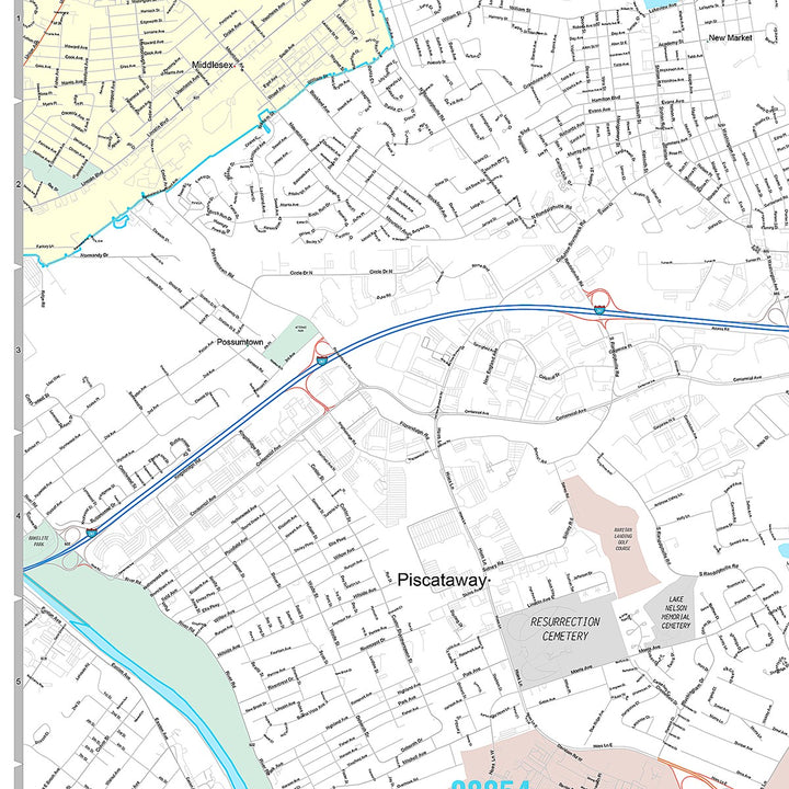 Premium Style Wall Map of Edison, NJ