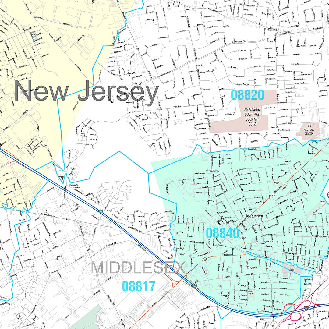 Premium Style Wall Map of Edison, NJ