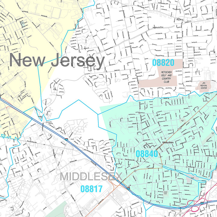 Premium Style Wall Map of Edison, NJ
