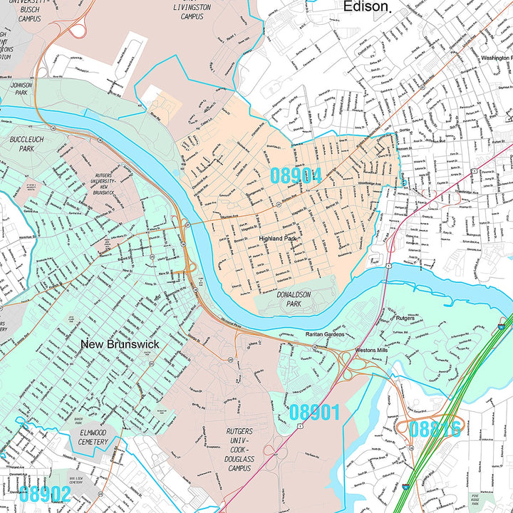 Premium Style Wall Map of Edison, NJ