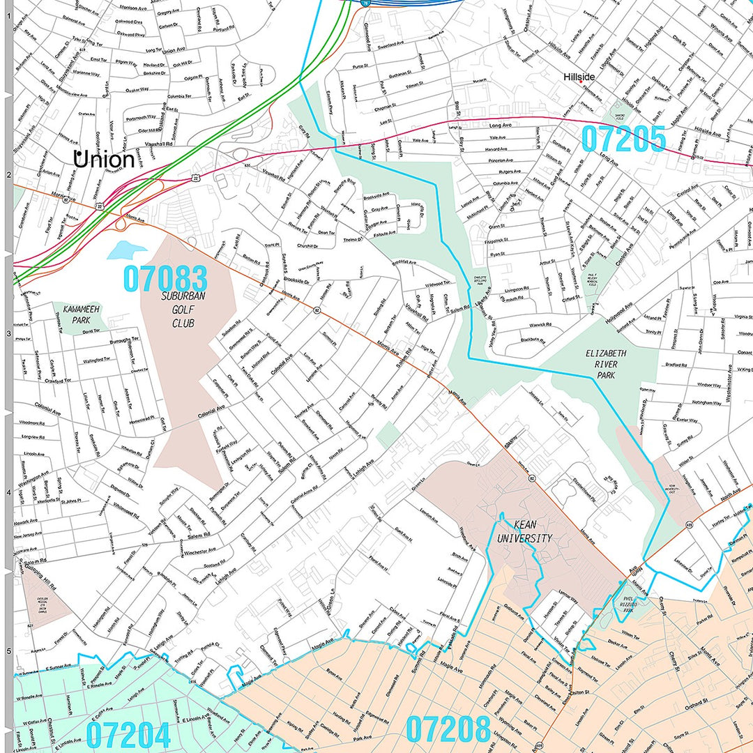 Premium Style Wall Map of Elizabeth, NJ