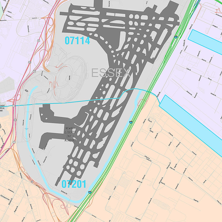 Premium Style Wall Map of Elizabeth, NJ