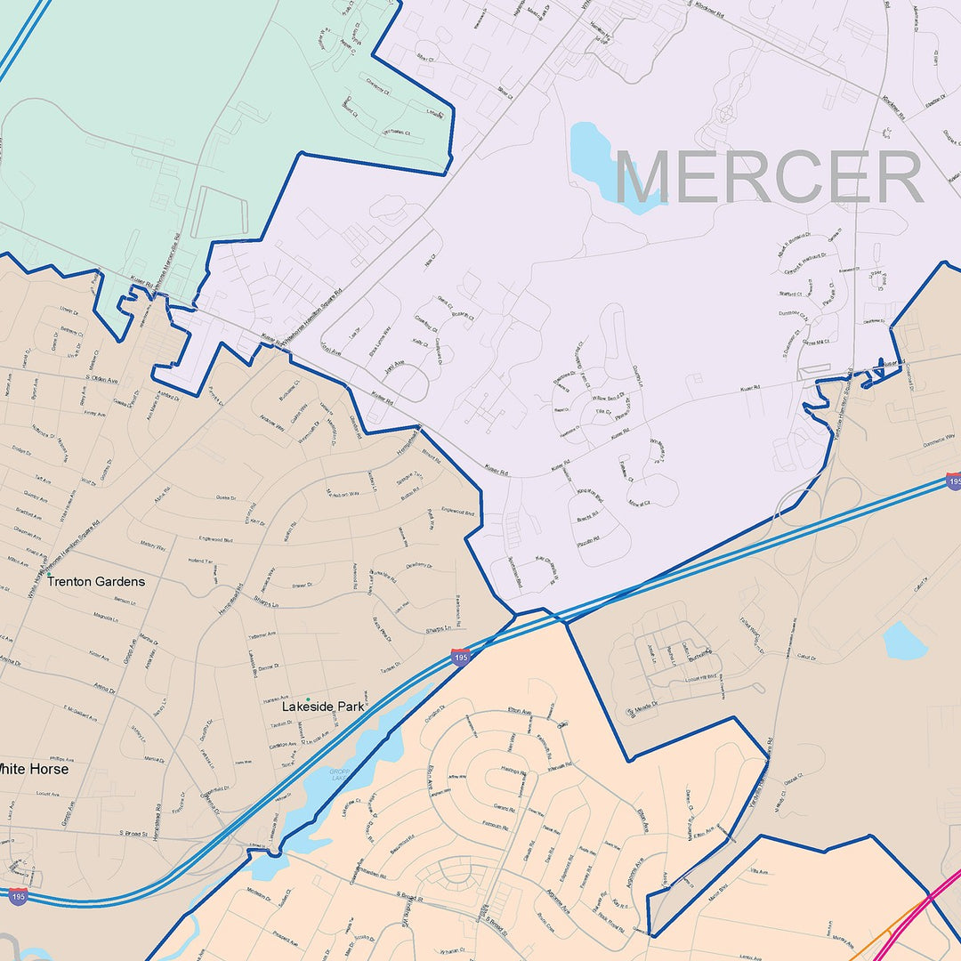 Color Cast Zip Code Style Wall Map of Hamilton, NJ