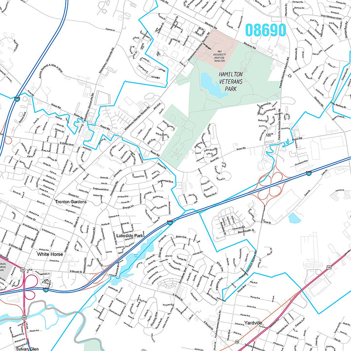 Premium Style Wall Map of Hamilton, NJ