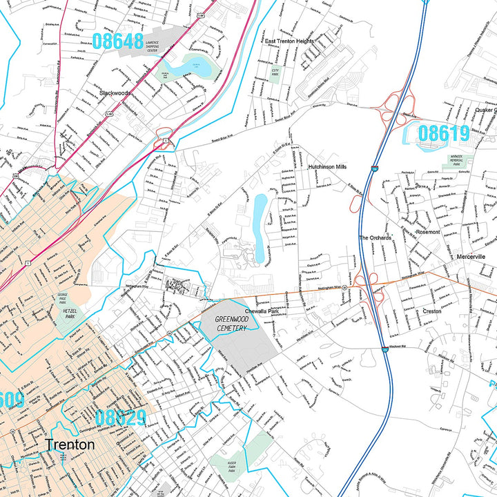 Premium Style Wall Map of Hamilton, NJ