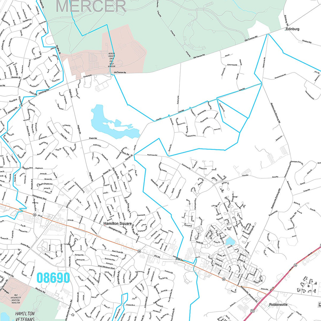 Premium Style Wall Map of Hamilton, NJ