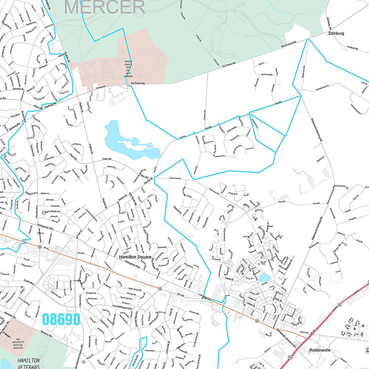 Premium Style Wall Map of Hamilton, NJ