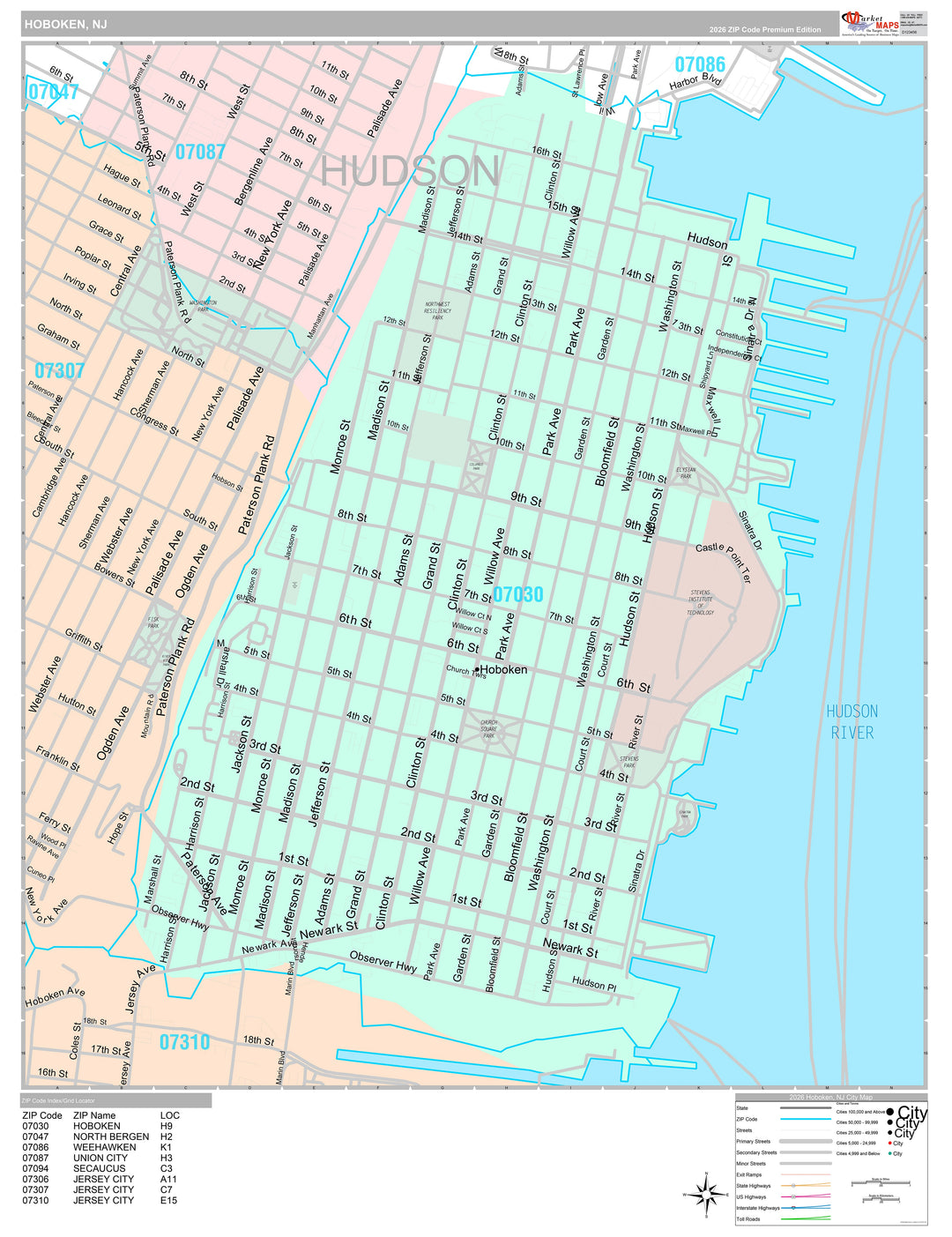 Premium Style Wall Map of Hoboken, NJ
