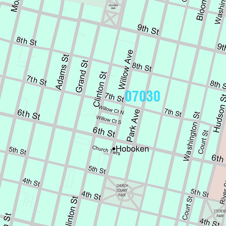 Premium Style Wall Map of Hoboken, NJ