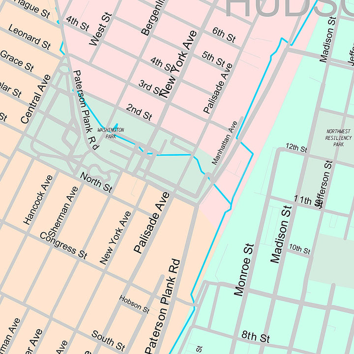 Premium Style Wall Map of Hoboken, NJ