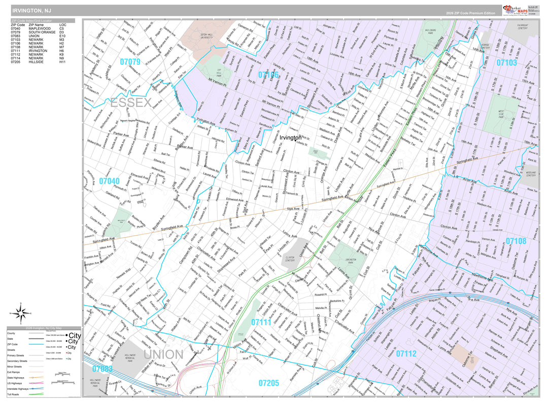 Premium Style Wall Map of Irvington, NJ