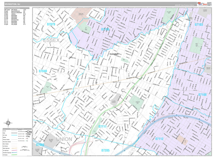 Premium Style Wall Map of Irvington, NJ