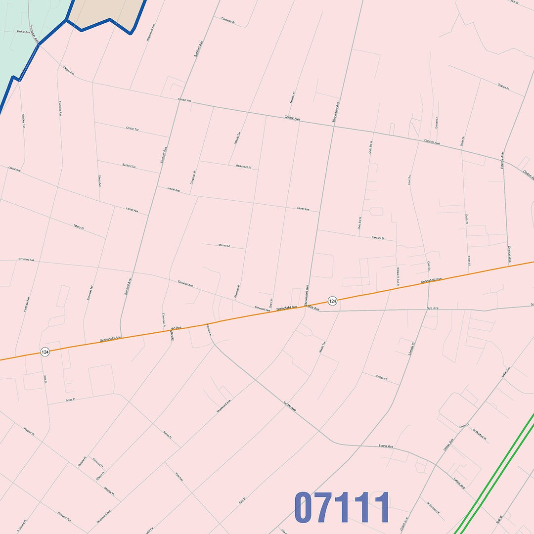 Color Cast Zip Code Style Wall Map of Irvington, NJ