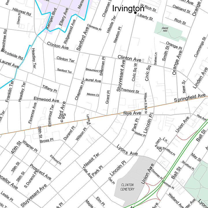 Premium Style Wall Map of Irvington, NJ