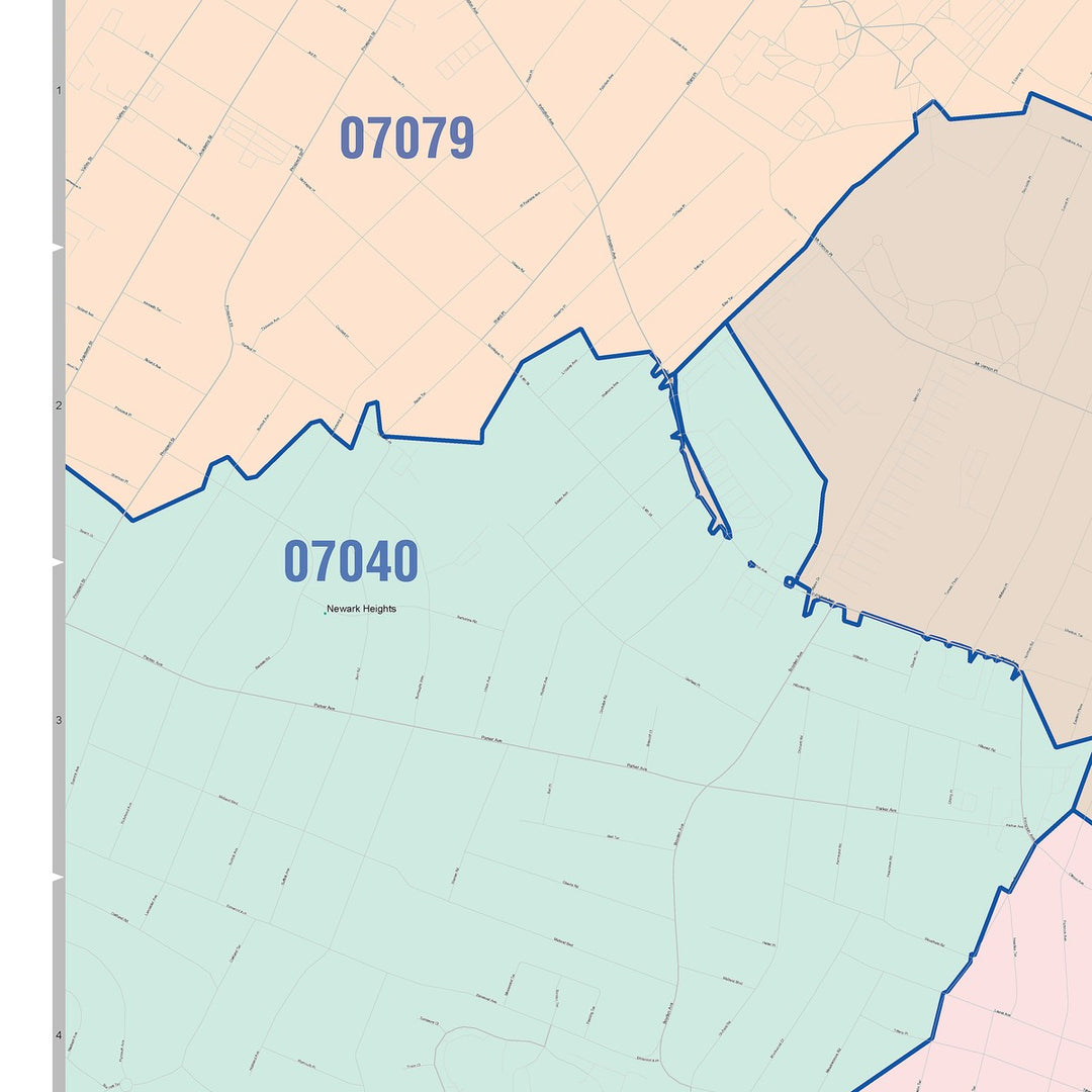 Color Cast Zip Code Style Wall Map of Irvington, NJ