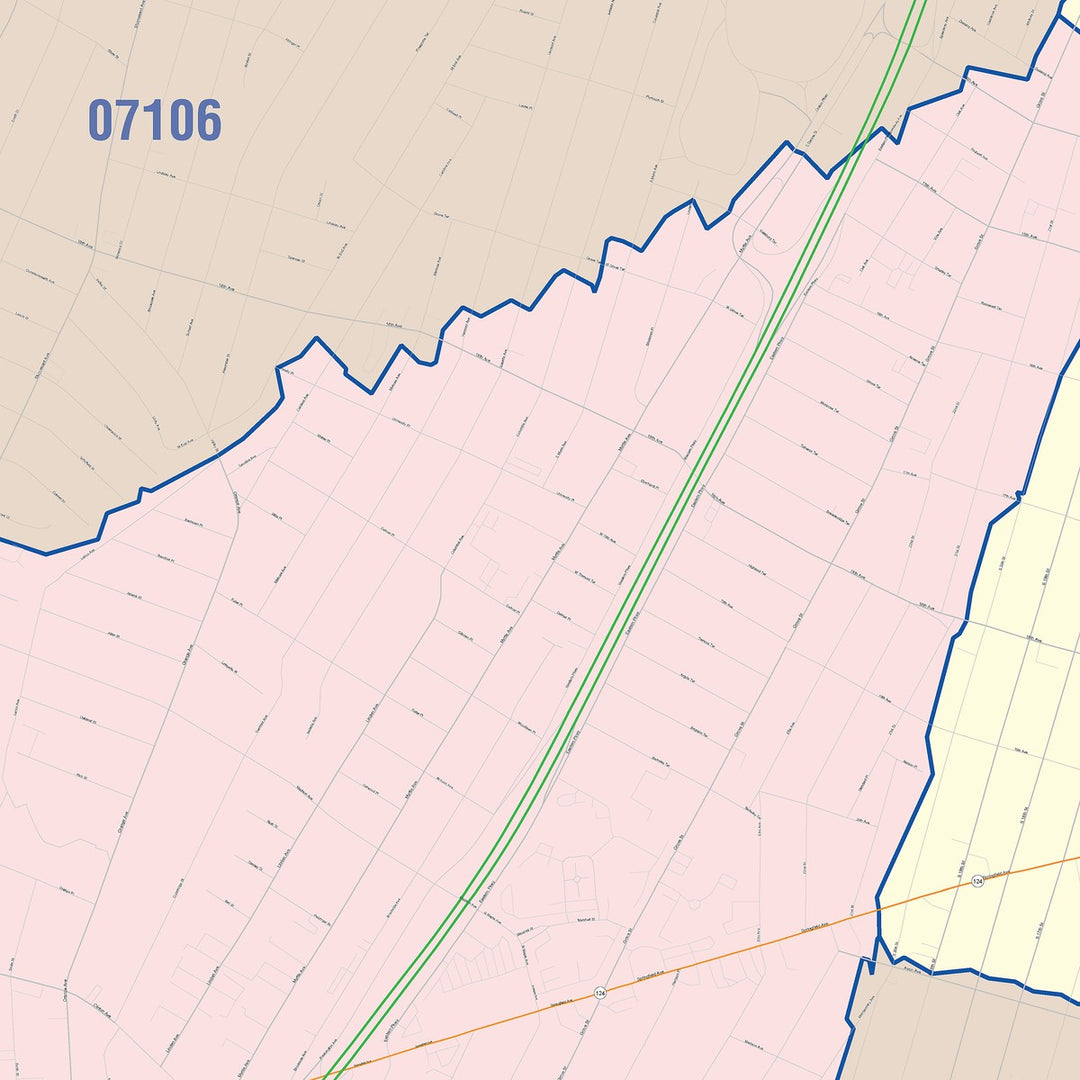 Color Cast Zip Code Style Wall Map of Irvington, NJ