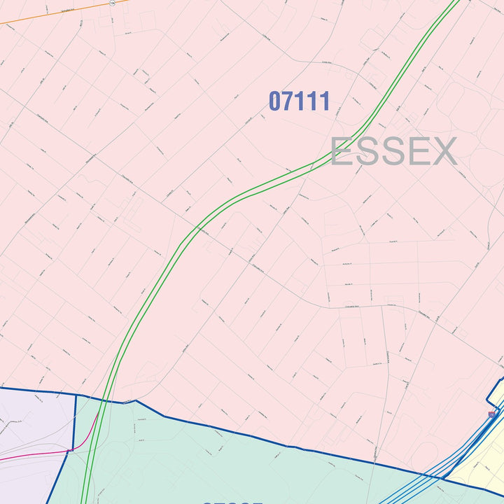 Color Cast Zip Code Style Wall Map of Irvington, NJ