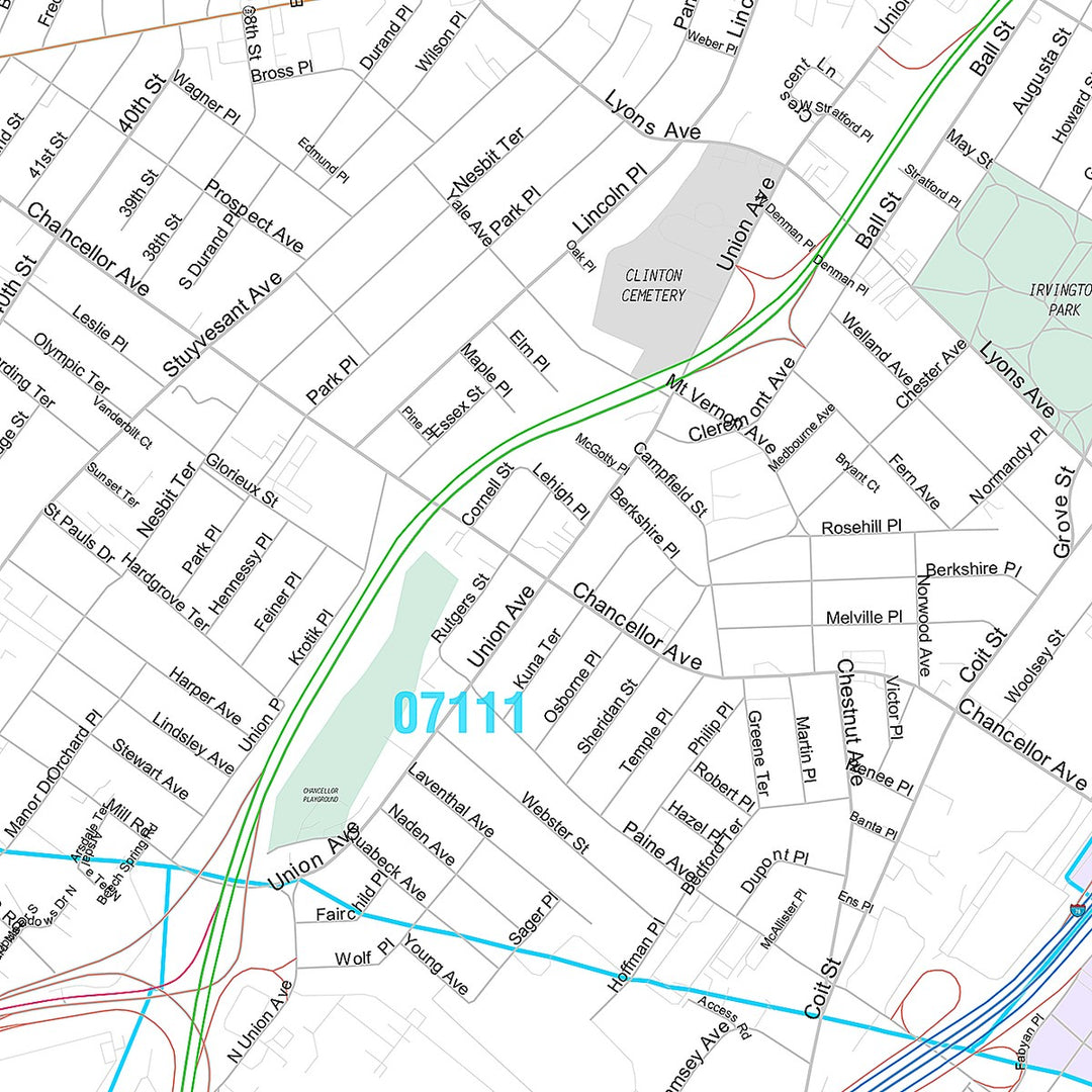 Premium Style Wall Map of Irvington, NJ