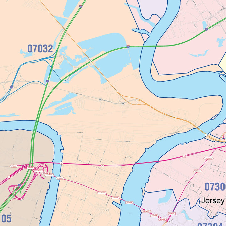 Colorcast Zip Code Style Wall Map of Jersey City, NY – American Map Store