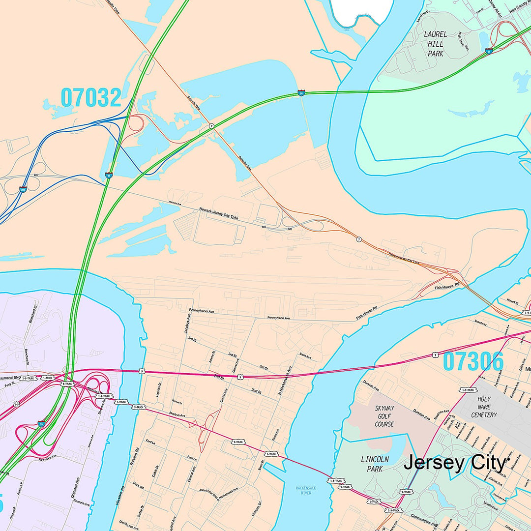 Premium Style Wall Map of Jersey City, NJ