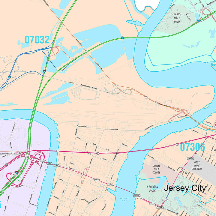 Premium Style Wall Map of Jersey City, NJ