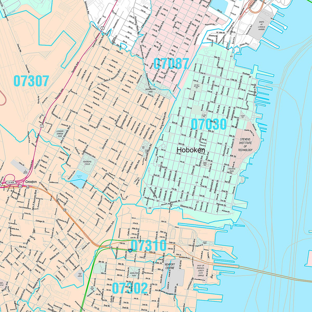 Premium Style Wall Map of Jersey City, NJ