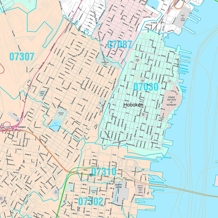 Premium Style Wall Map of Jersey City, NJ