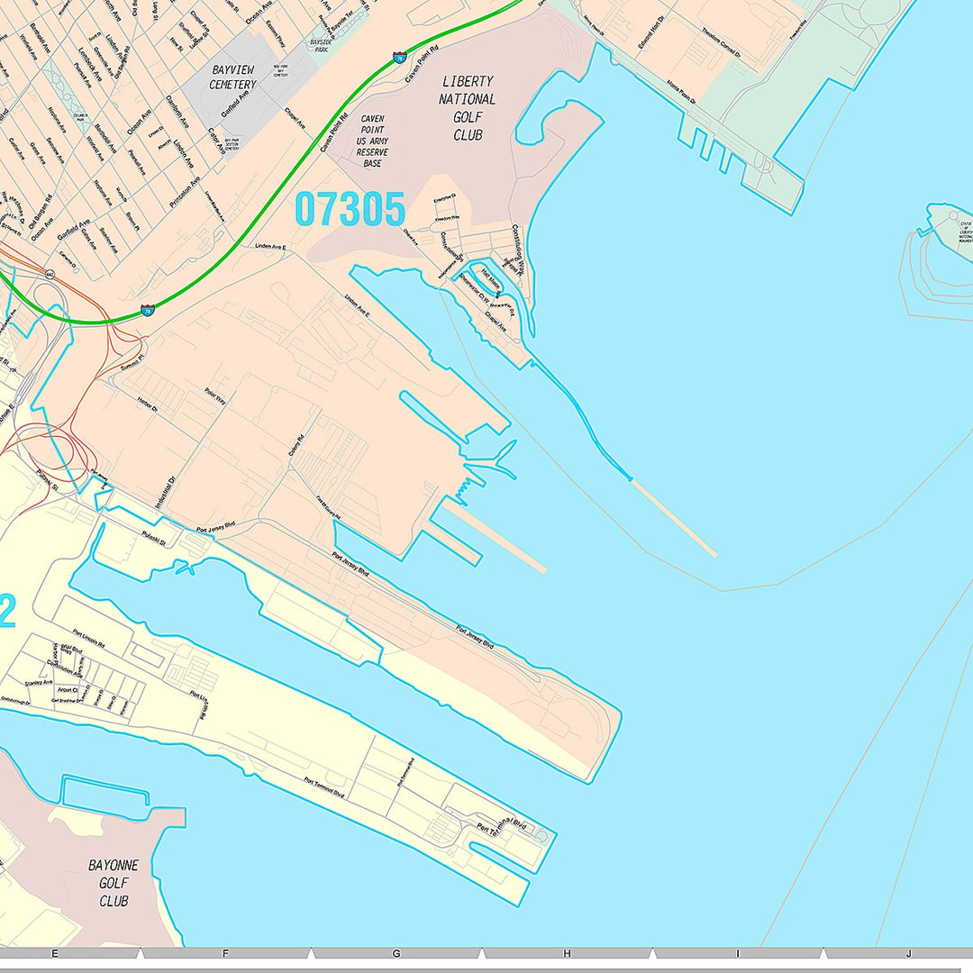 Premium Style Wall Map of Jersey City, NJ
