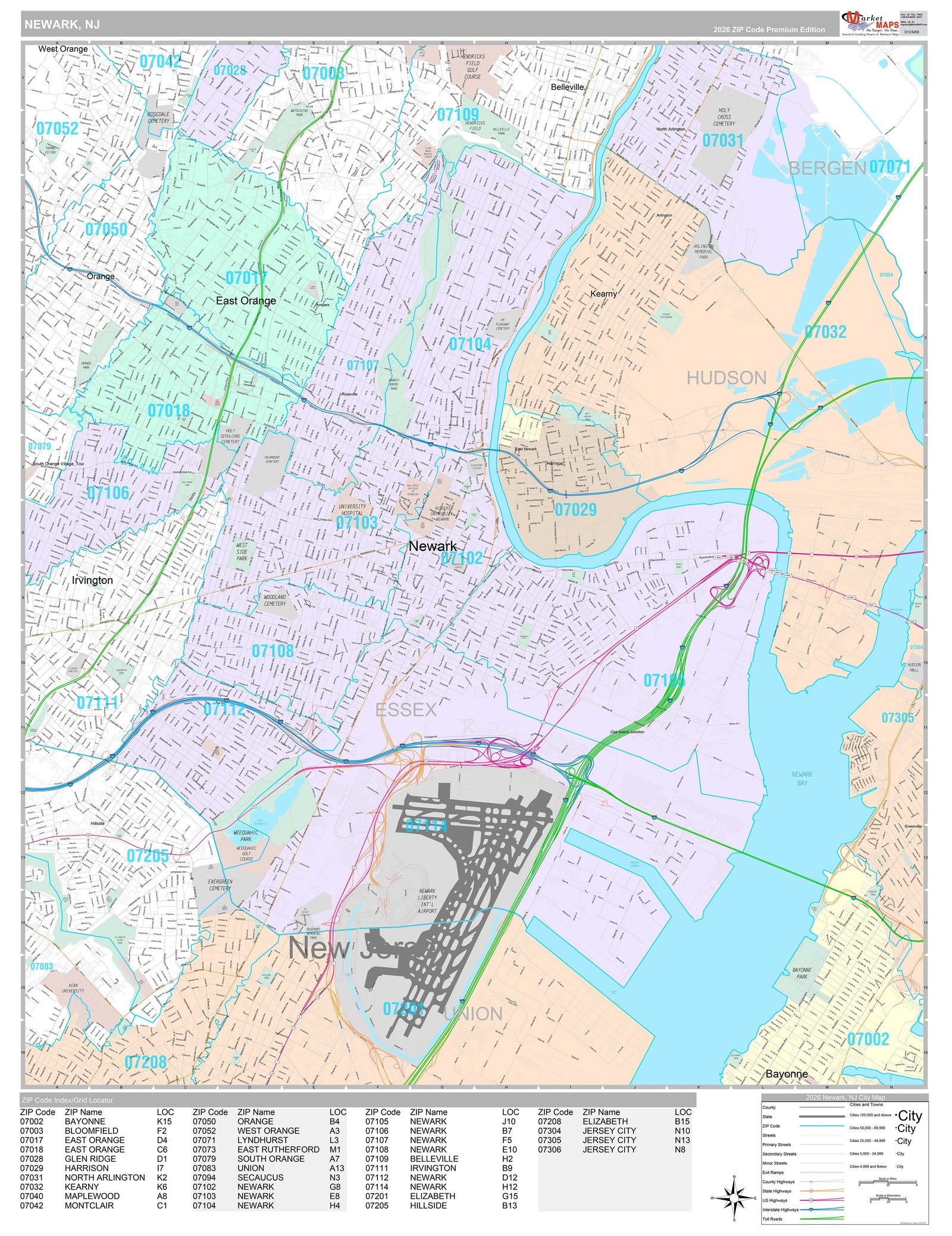 Premium Style Wall Map of Newark NJ