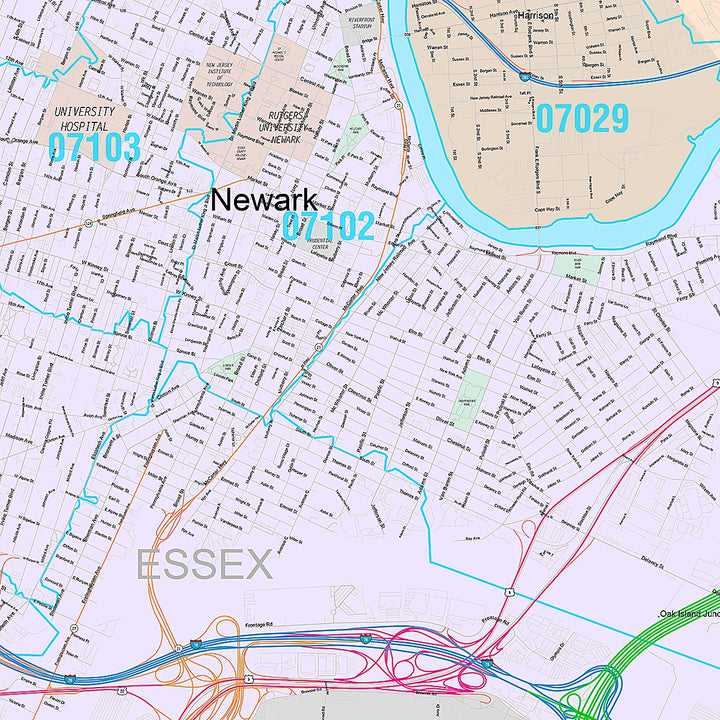 Premium Style Wall Map of Newark, NJ