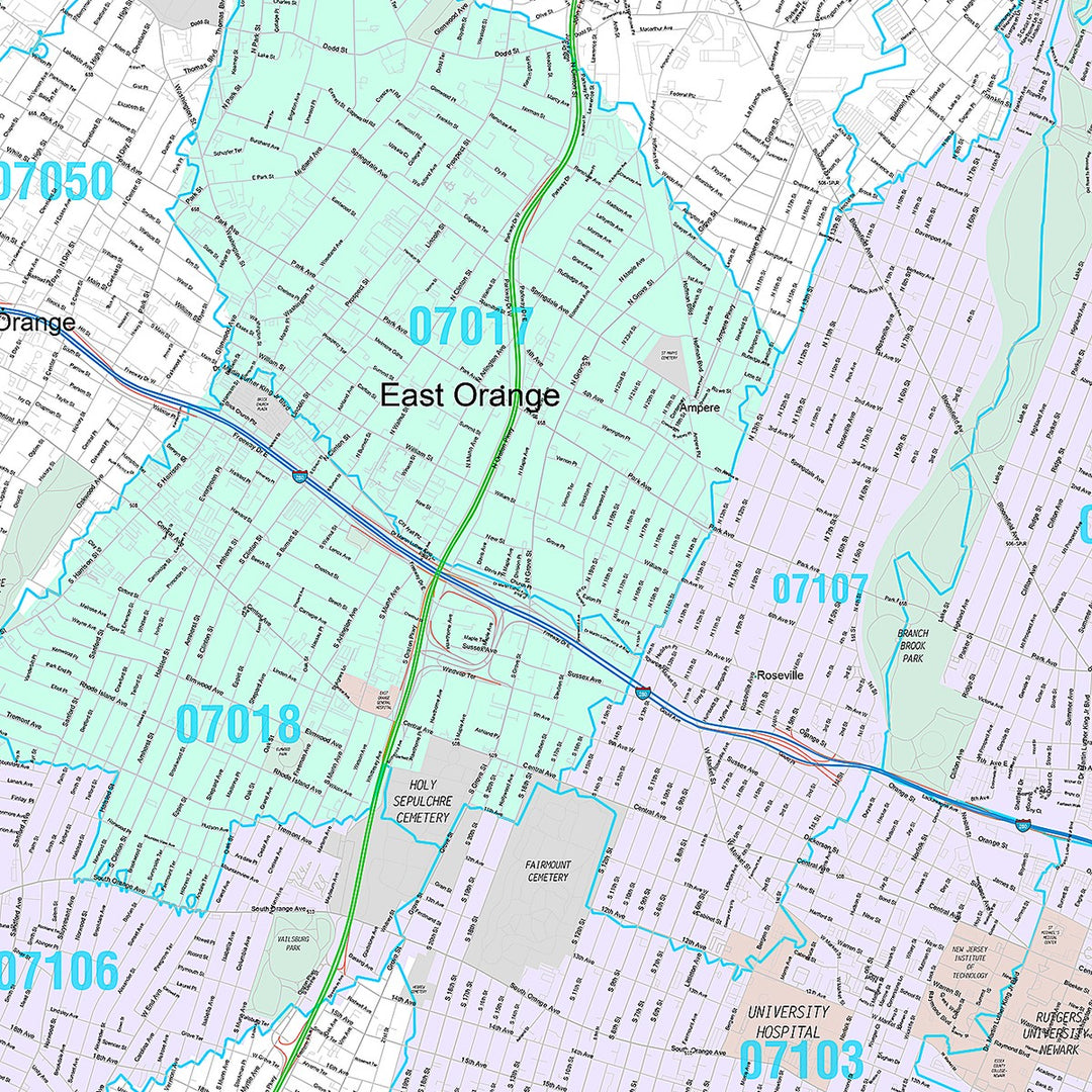 Premium Style Wall Map of Newark, NJ