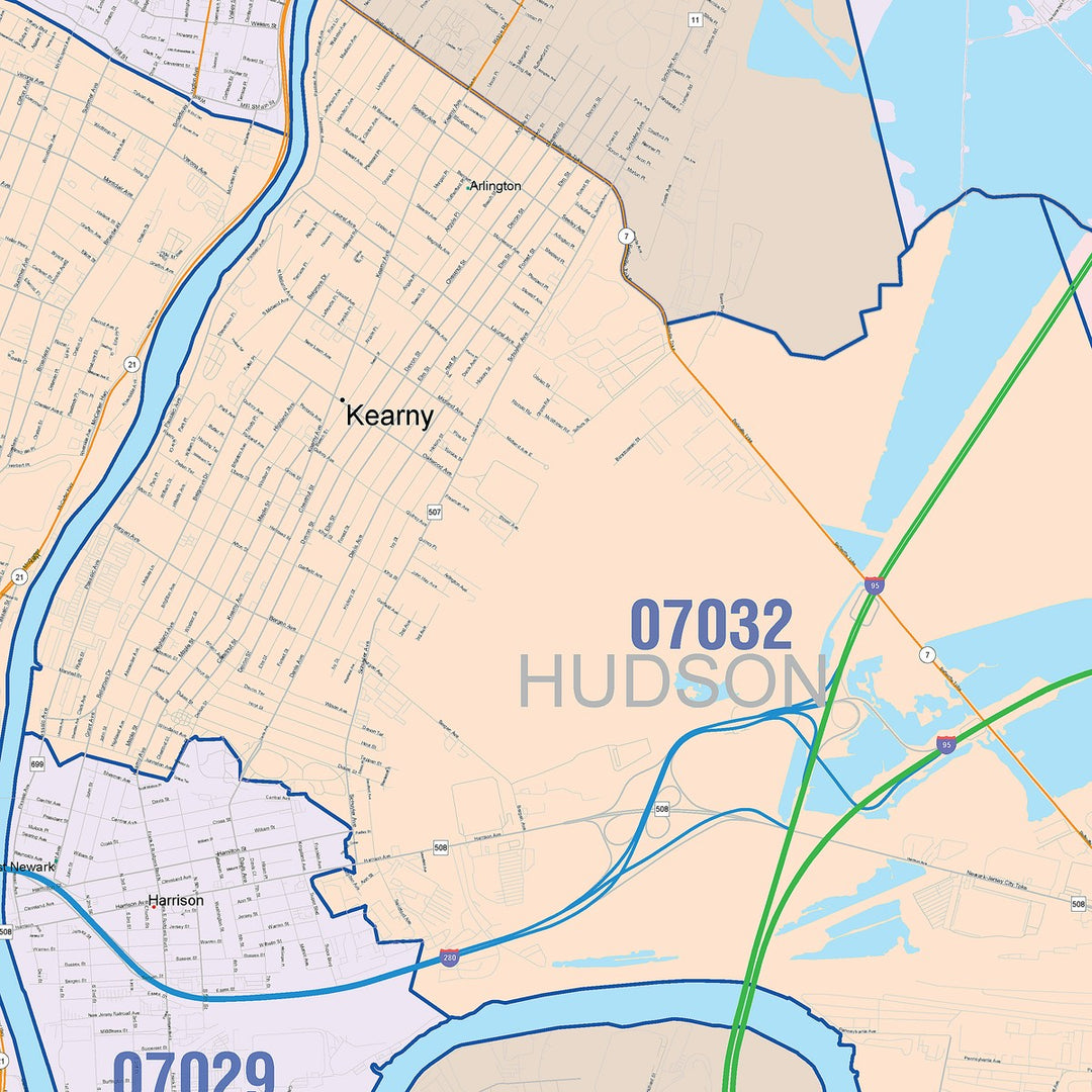 Colorcast Zip Code Style Wall Map of Newark, NJ – American Map Store