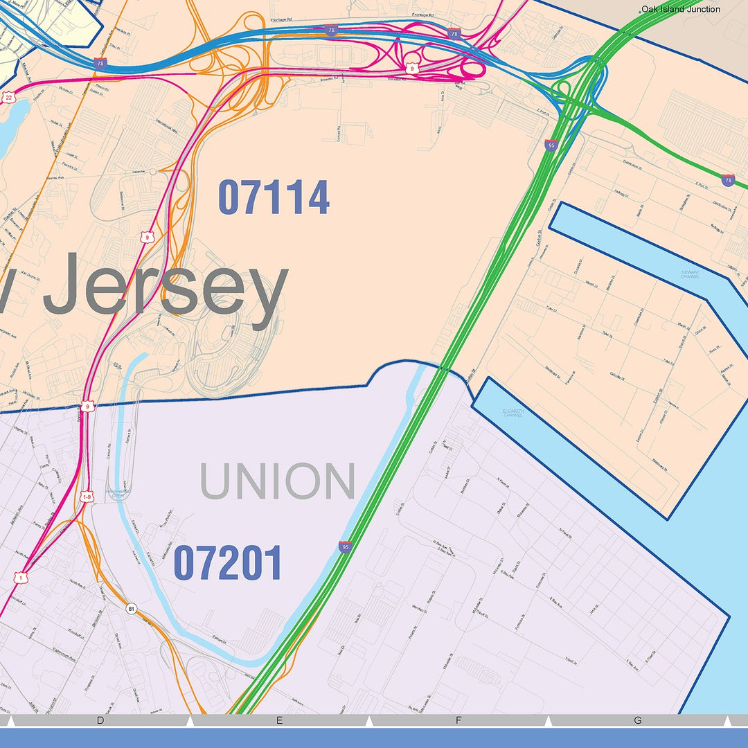 Colorcast Zip Code Style Wall Map of Newark, NJ – American Map Store