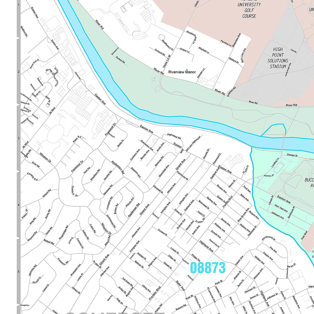 Premium Style Wall Map of New Brunswick, NJ