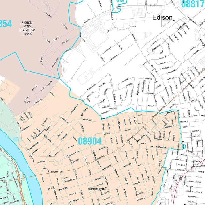 Premium Style Wall Map of New Brunswick, NJ
