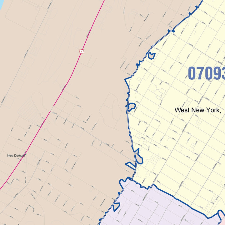 Color Cast Zip Code Style Wall Map of North Bergen, NJ