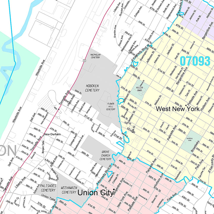 Premium Style Wall Map of North Bergen, NJ