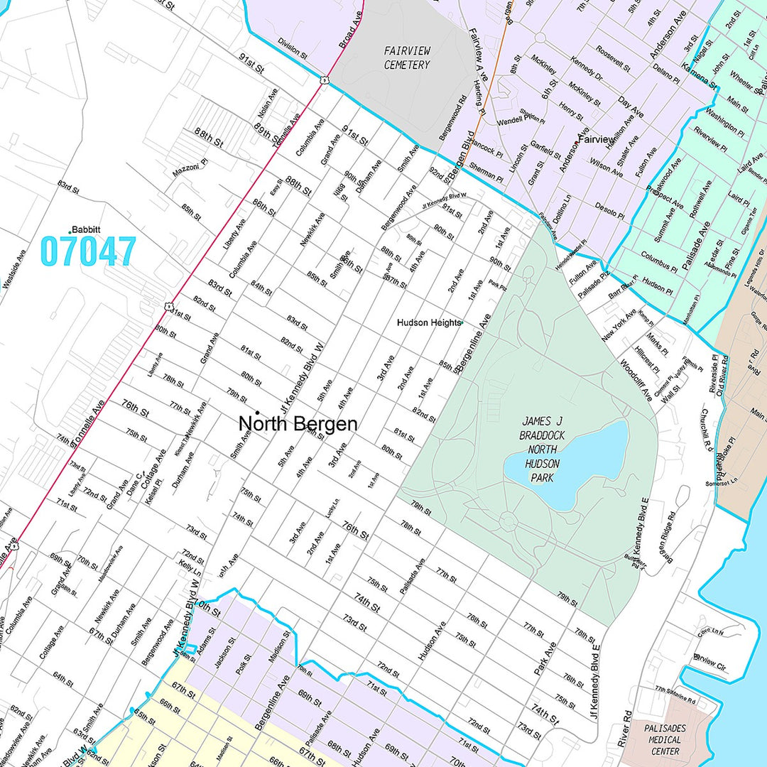 Premium Style Wall Map of North Bergen, NJ