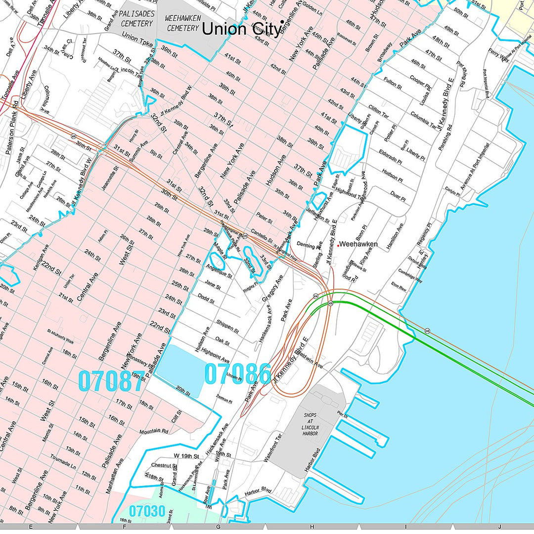 Premium Style Wall Map of North Bergen, NJ