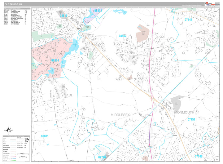 Premium Style Wall Map of Old Bridge, NJ