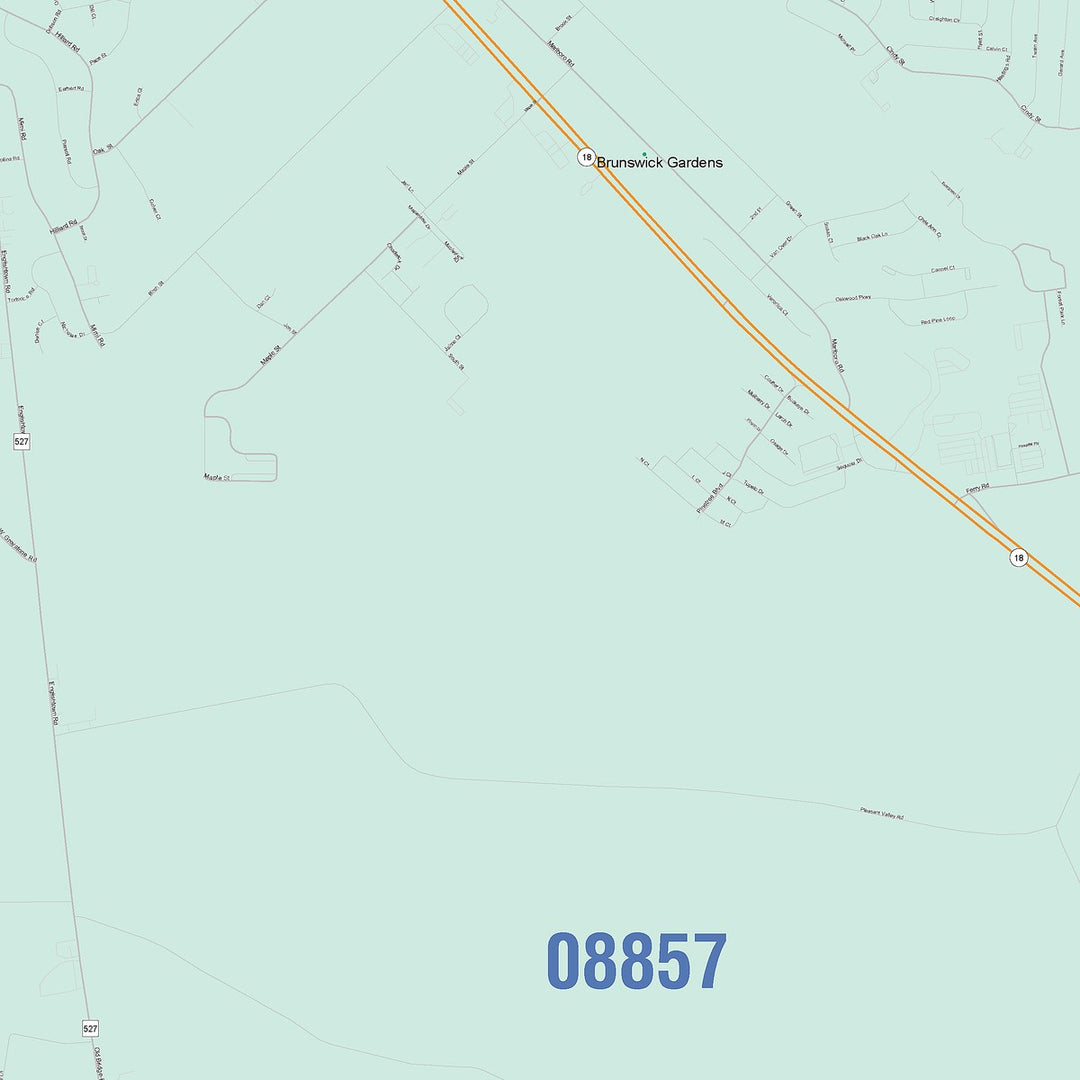 Color Cast Zip Code Style Wall Map of Old Bridge, NJ