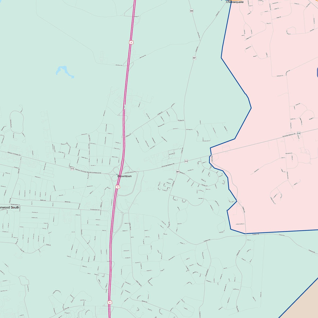 Color Cast Zip Code Style Wall Map of Old Bridge, NJ