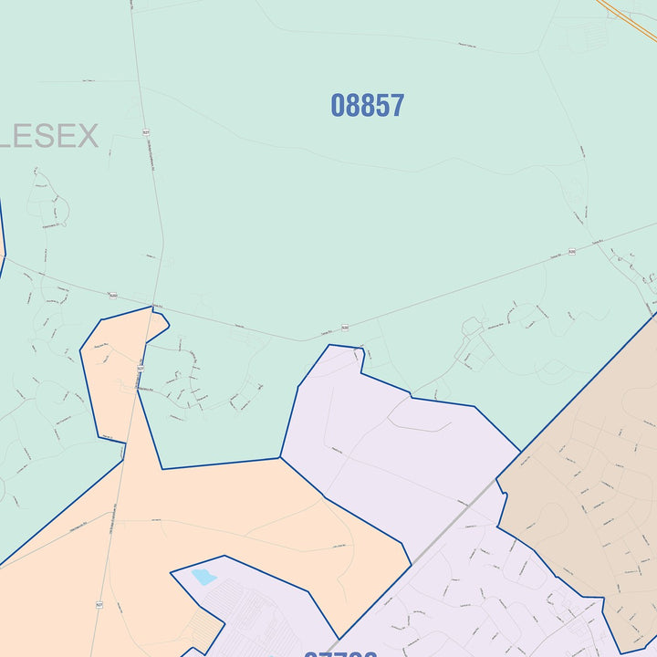 Color Cast Zip Code Style Wall Map of Old Bridge, NJ