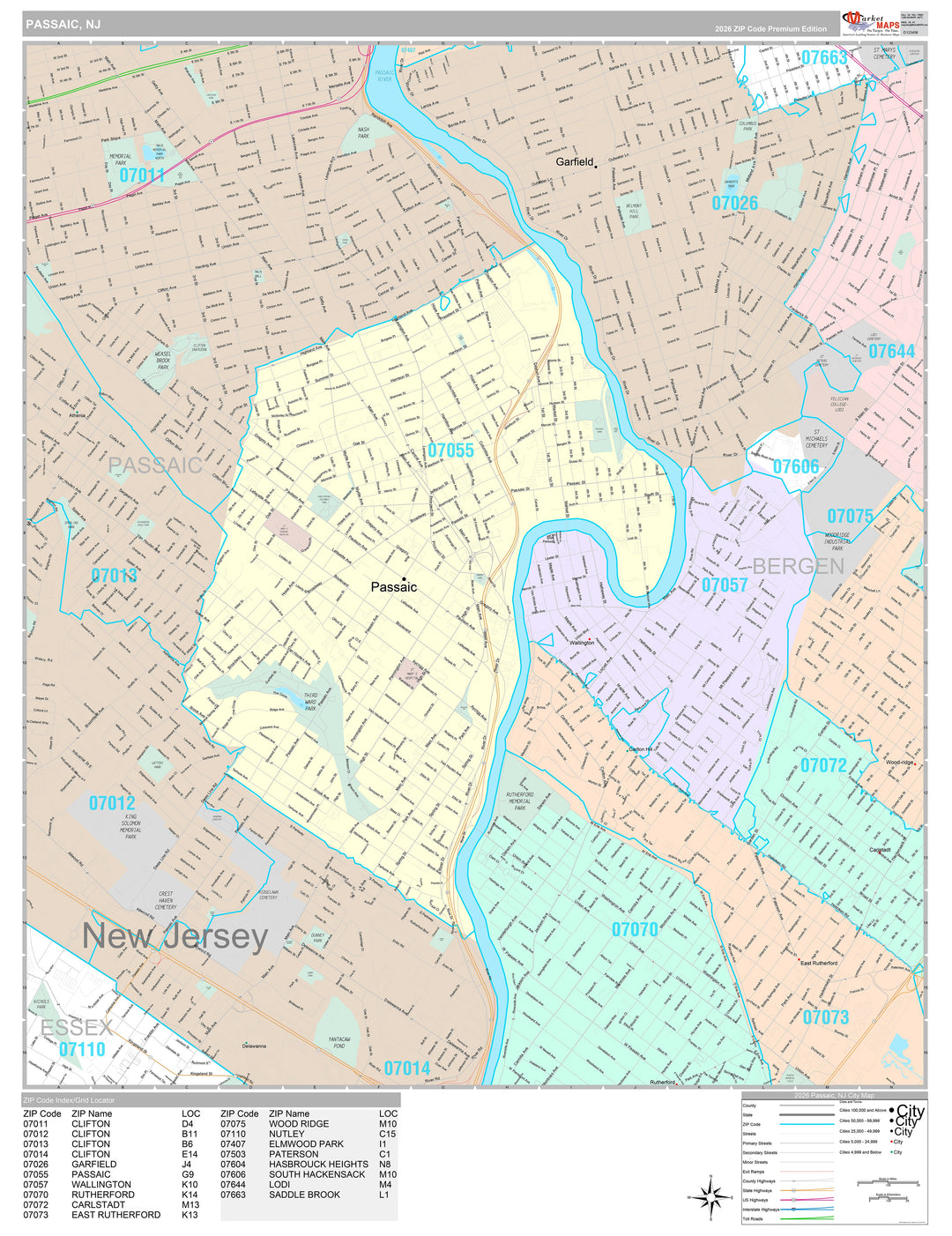 Premium Style Wall Map of Passaic, NJ